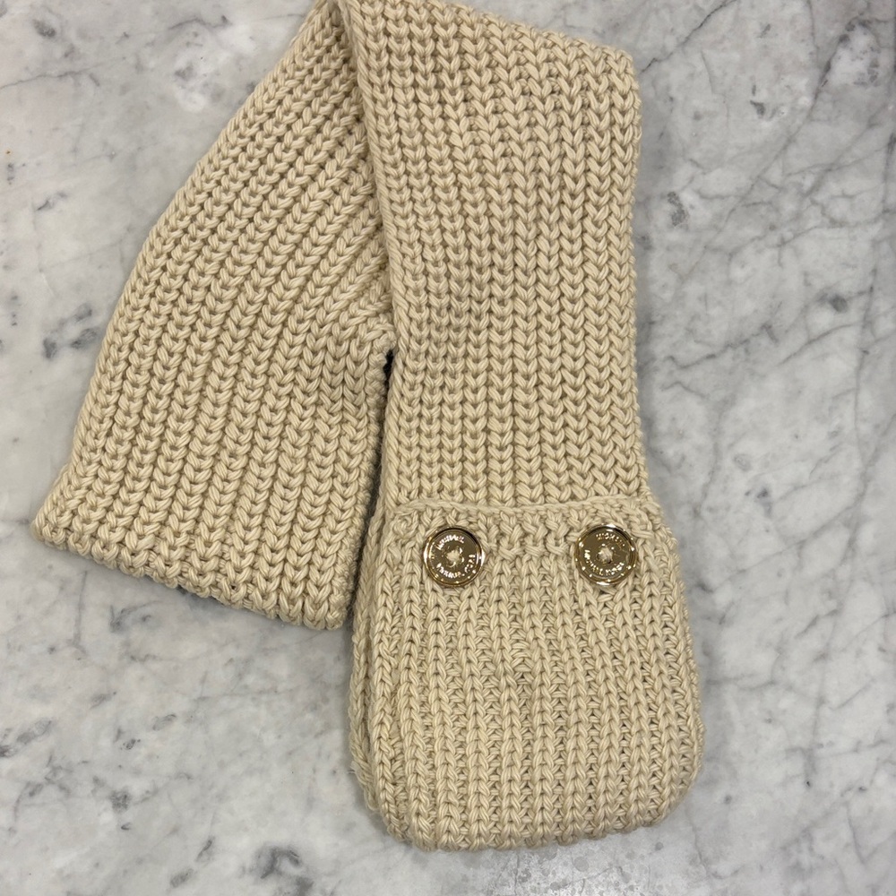 Michael Kors Cream Knit Scarf with Gold Buttons